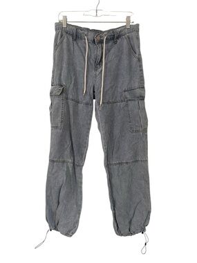 Blue Denim Cargo Jogger Pants with Drawstring Waist